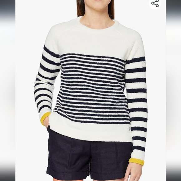 Joules Women's Chenille Sweater, White‎ and Navy Stripe, Yellow, Size 8 - Picture 7 of 13